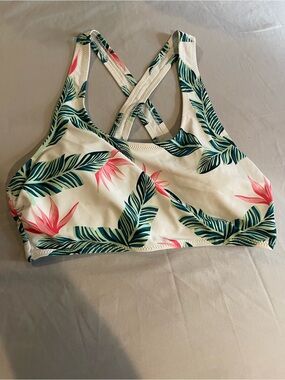Women's Tropical Leaf Sports Bra - Pink & Green